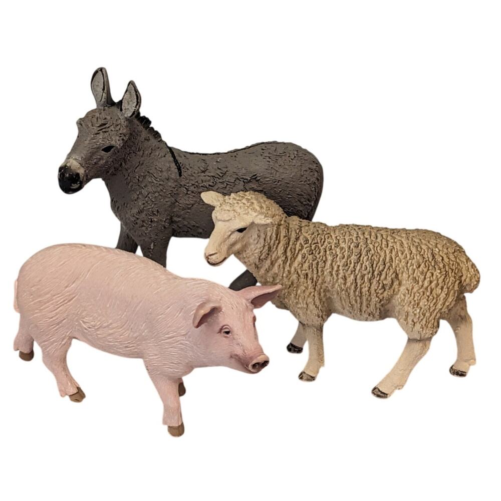 Schleich Donkey, Pig, Sheep Hard Plastic Farm Animals
